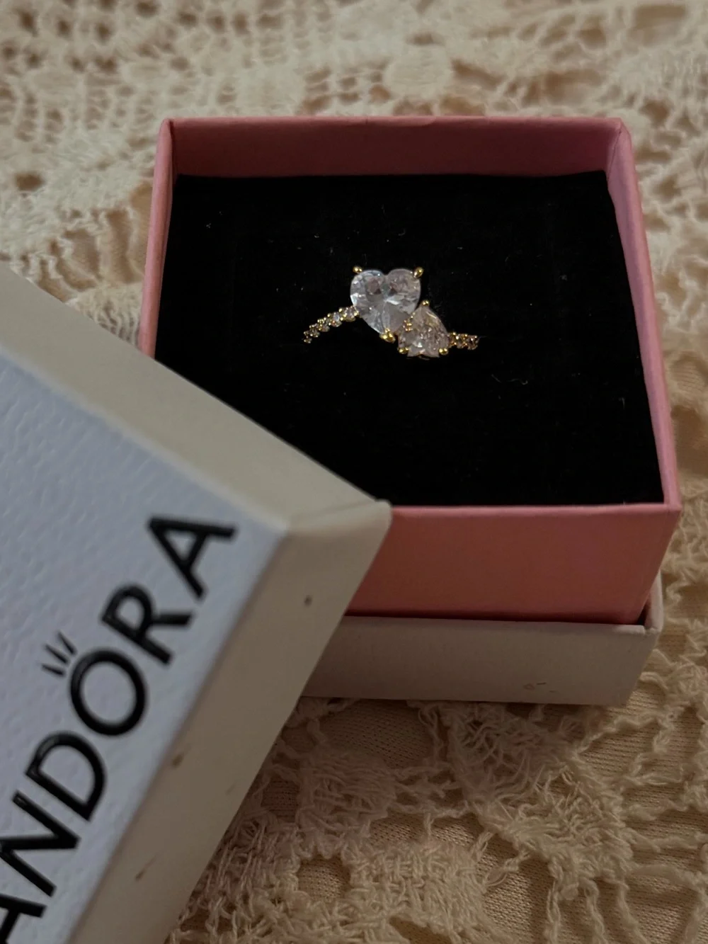 Pandora Gold Double Heart Ring 14k gold plating, hand-finished. Size 6 - 52 mm